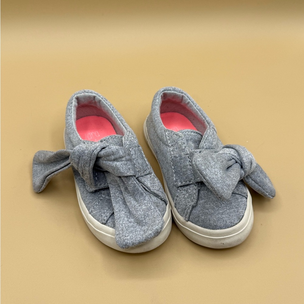 ZARA Baby Gray Bow Slip On Sneakers Size 20 Soft Sole Toddler‎ Shoes